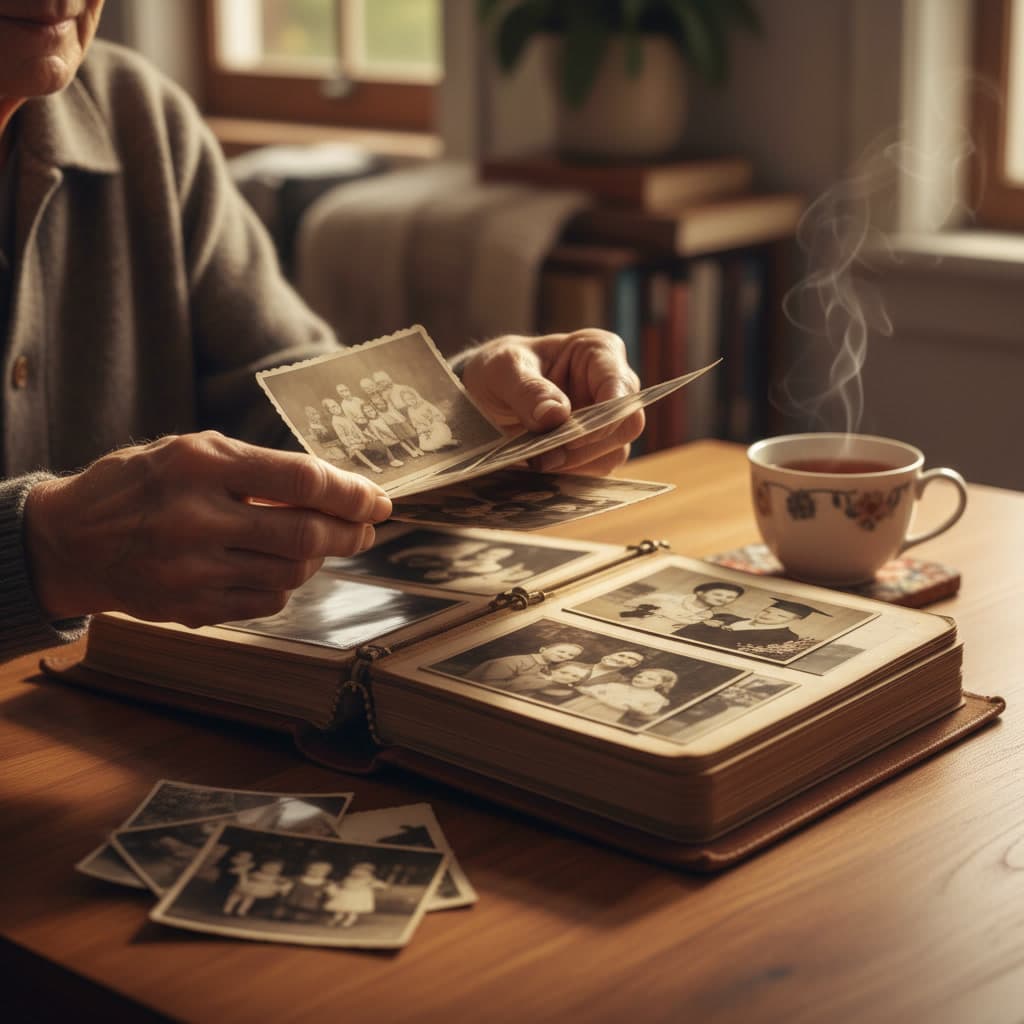 Hands holding cherished family photographs